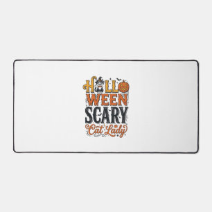 Halloween Scary Cat Lady Vintage Cat Shirt Design_ Desk Mat