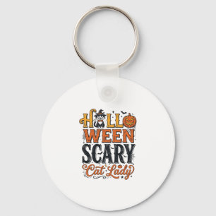 Halloween Scary Cat Lady Vintage Cat Shirt Design_ Key Ring