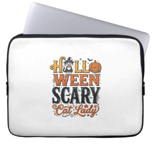 Halloween Scary Cat Lady Vintage Cat Shirt Design_ Laptop Sleeve