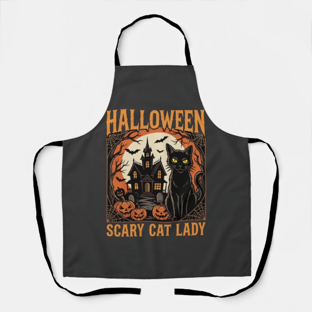 Halloween Scary Cat Lady Vintage Design Apron (Front)