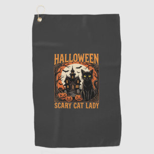 Halloween Scary Cat Lady Vintage Design Golf Towel
