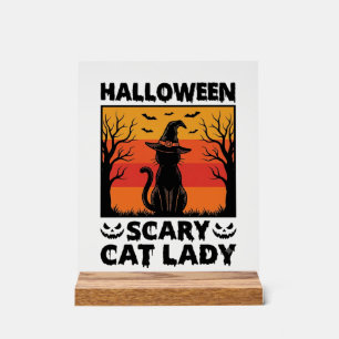 Halloween Scary Cat Lady Vintage Engraving Shirt D Acrylic Sign