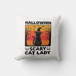 Halloween Scary Cat Lady Vintage Engraving Shirt D Cushion