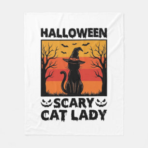Halloween Scary Cat Lady Vintage Engraving Shirt D Fleece Blanket