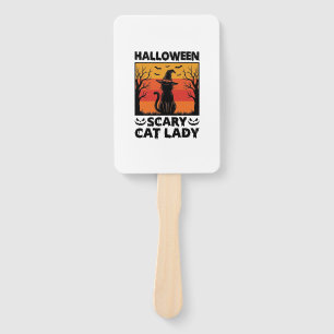 Halloween Scary Cat Lady Vintage Engraving Shirt D Hand Fan