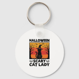 Halloween Scary Cat Lady Vintage Engraving Shirt D Key Ring