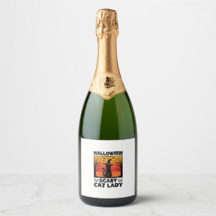 Halloween Scary Cat Lady Vintage Engraving Shirt D Sparkling Wine Label
