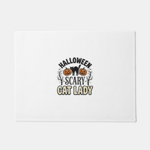 Halloween Scary Cat Lady Vintage Vector Design_1 Doormat