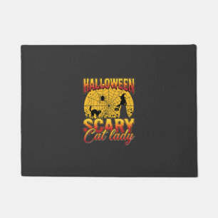 Halloween Scary Cat Lady Witch Spider Web Doormat