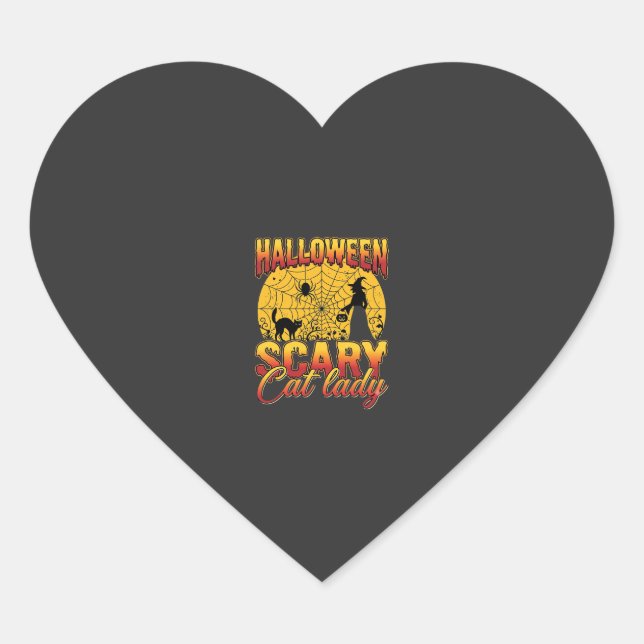 Halloween Scary Cat Lady Witch Spider Web Heart Sticker (Front)