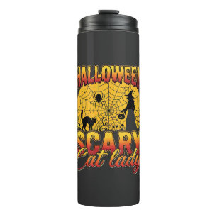 Halloween Scary Cat Lady Witch Spider Web Thermal Tumbler