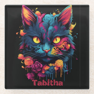 Halloween/Scary Cat/Witch/Wizard personalised Glass Coaster