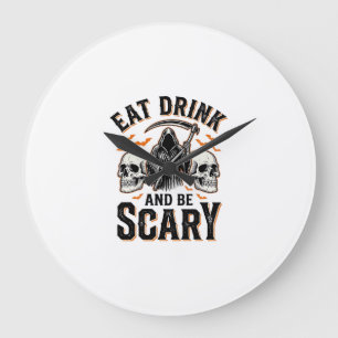 Halloween Scary Eat Drink And Be Scary Grim Reaper Large Clock