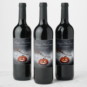 Halloween Scary Evil Pumpkin Personalised Wine Label