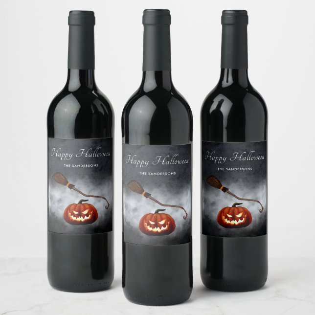  Halloween Scary Evil Pumpkin Personalised Wine Label (Bottles)