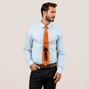 Halloween Scary Frankenstein Raven Art Drawing Tie