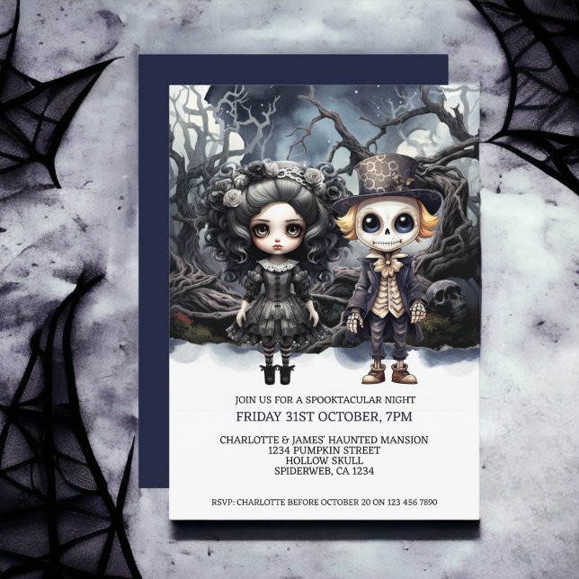 Halloween Scary Gothic Couple In Woods Invitation (Halloween Scary Gothic Couple In Woods Invitations from Ricaso. Gothic girl & Skeleton boy)