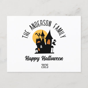 Halloween Scary Haunted  House Personalised Name Holiday Postcard