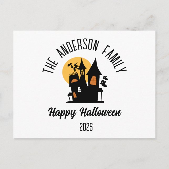 Halloween Scary Haunted  House Personalised Name Holiday Postcard (Front)