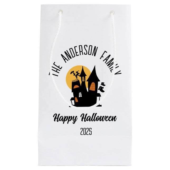 Halloween Scary Haunted  House Personalised Name Small Gift Bag (Front)