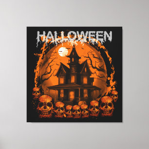 HALLOWEEN SCARY HAUNTED HOUSE SKULLS CANVAS PRINT
