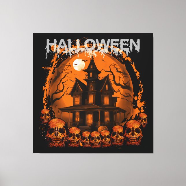 HALLOWEEN SCARY HAUNTED HOUSE SKULLS CANVAS PRINT (Front)