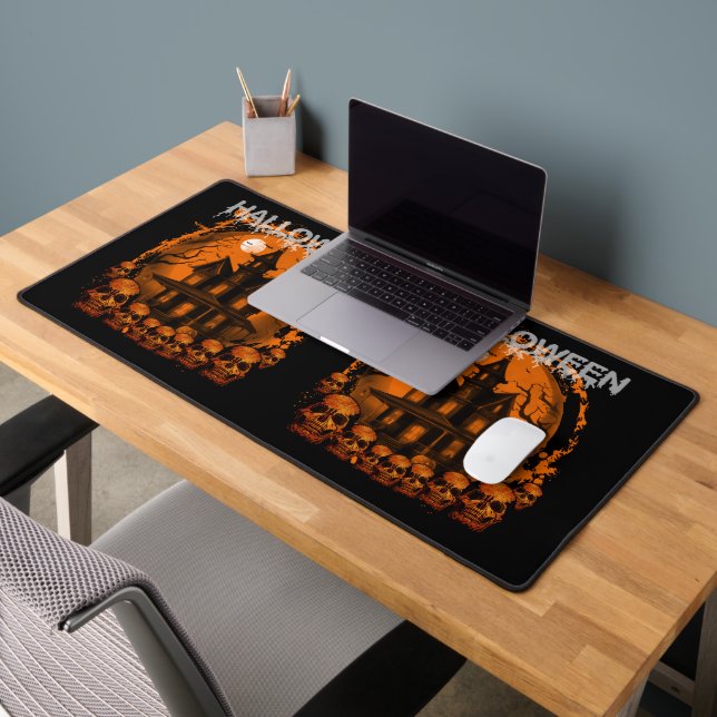 HALLOWEEN SCARY HAUNTED HOUSE SKULLS DESK MAT (Office 2)