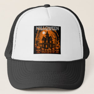 HALLOWEEN SCARY HAUNTED HOUSE SKULLS TRUCKER HAT
