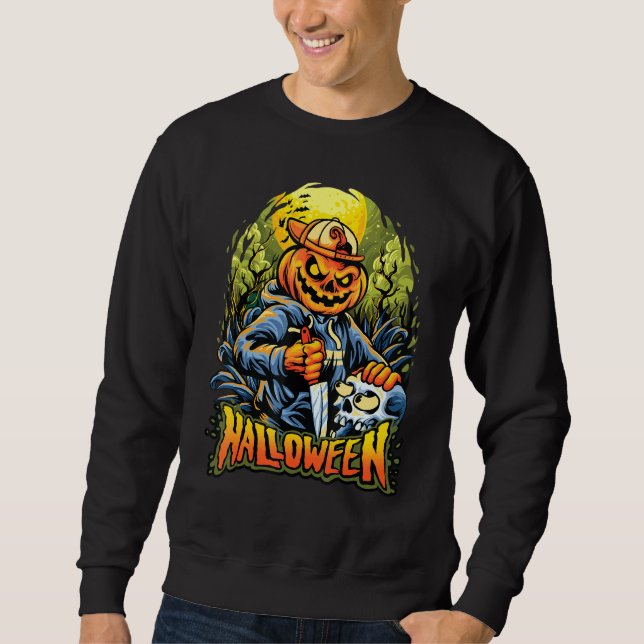 Halloween Scary Jack O Lantern Carving A Skull Sweatshirt (Front)