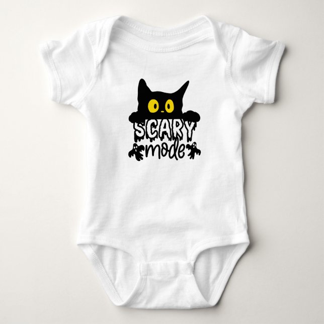 Halloween Scary Mode Scared Cat Baby Bodysuit (Front)