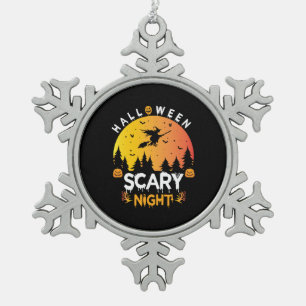 Halloween Scary Night Birthday Snowflake Pewter Christmas Ornament