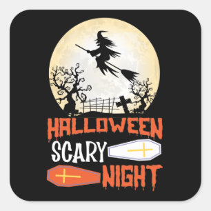Halloween Scary Night Creepy Witch Square Sticker