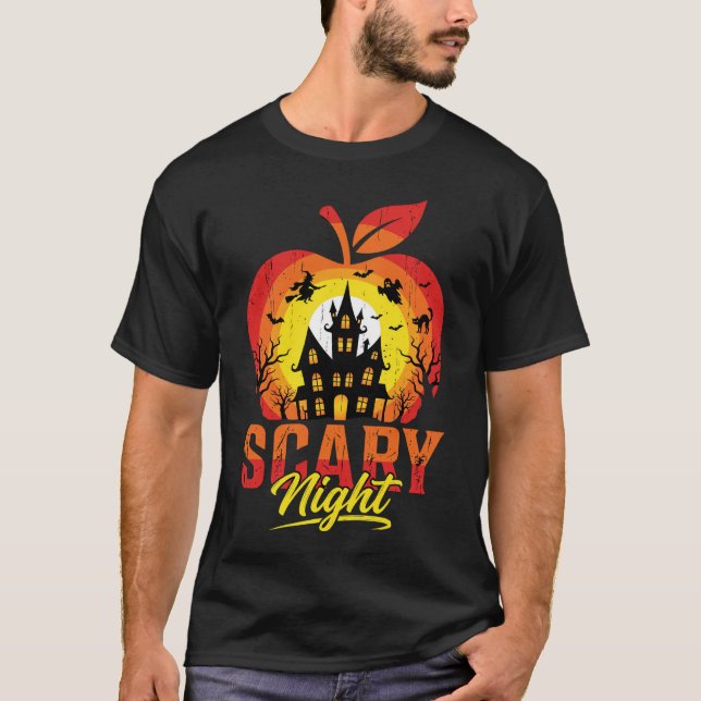 Halloween Scary Night Haunted Apple Vector T-Shirt (Front)