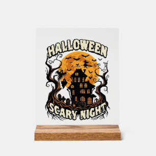 Halloween Scary Night Haunted House Full Moon Witc Acrylic Sign