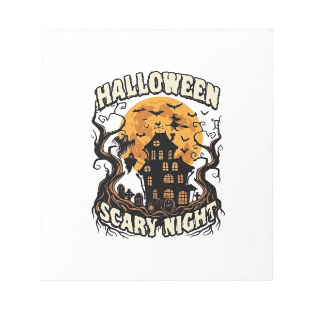 Halloween Scary Night Haunted House Full Moon Witc Notepad (Front)