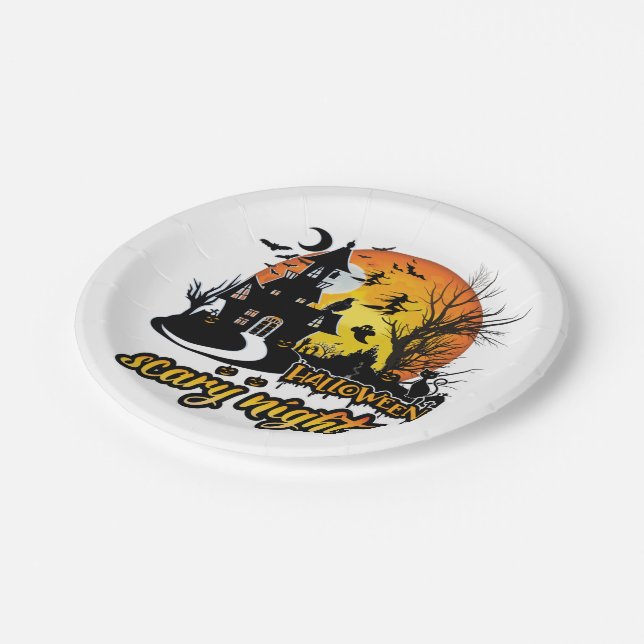Halloween Scary Night Paper Plate (Angled)
