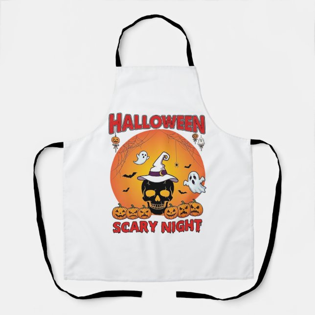Halloween Scary Night Skull Witch Hat Pumpkins Gho Apron (Front)