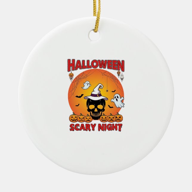 Halloween Scary Night Skull Witch Hat Pumpkins Gho Ceramic Tree Decoration (Front)