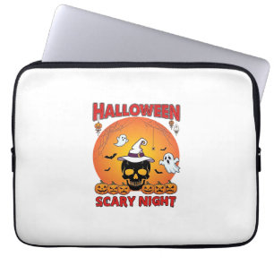 Halloween Scary Night Skull Witch Hat Pumpkins Gho Laptop Sleeve