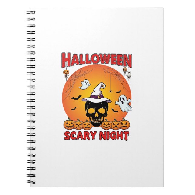 Halloween Scary Night Skull Witch Hat Pumpkins Gho Notebook (Front)