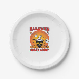 Halloween Scary Night Skull Witch Hat Pumpkins Gho Paper Plate