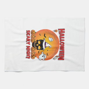 Halloween Scary Night Skull Witch Hat Pumpkins Gho Tea Towel
