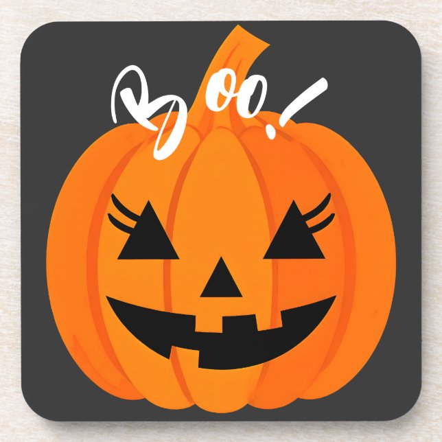 Halloween Scary Orange Jack-O-Lantern Custom Boo Coaster (Front)