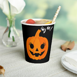 Halloween Scary Orange Jack-O-Lantern Custom Boo Paper Cups