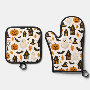 Halloween Scary Pattern – Spooky & Festive Oven Mitt & Pot Holder Set