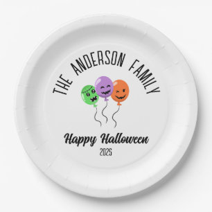 Halloween Scary Pumpkin Balloons Personalised Name Paper Plate