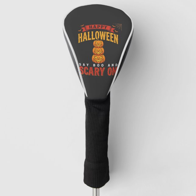 Halloween Scary Pumpkin Retro Design Golf Head Cover (Front)