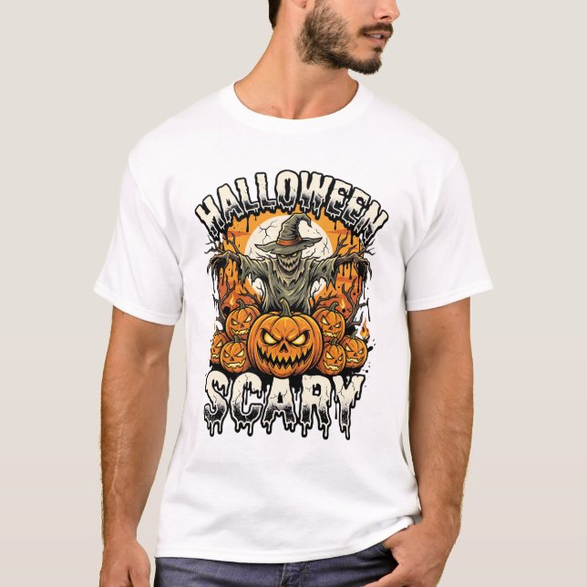 Halloween Scary Pumpkin Scarecrow Vector T-Shirt (Front)