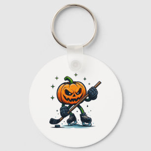 Halloween Scary Pumpkin Showing Hockey Skills Spoo Key Ring
