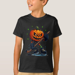Halloween Scary Pumpkin Showing Hockey Skills Spoo T-Shirt